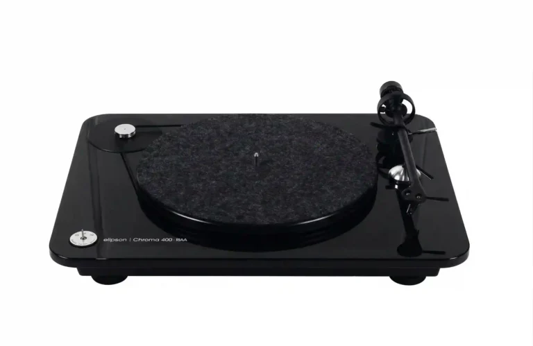 Platine vinyle Elipson Chroma 400 RIAA BT noire laquée audiophile avec bras de lecture droit et préampli phono RIAA intégré