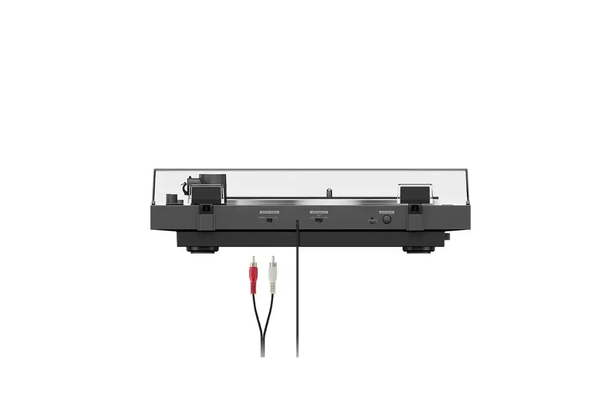 Panneau arrière de la Sony PS-LX3BT montrant les sorties RCA, USB-B, le sélecteur PHONO/LINE et le Bluetooth