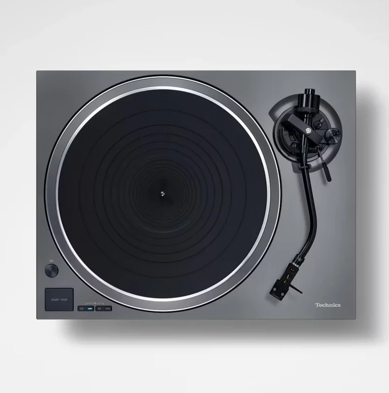Technics SL-1500CS vue de dessus, plateau aluminium et bras en S