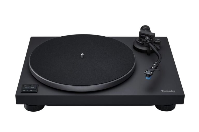 Platine vinyle Technics SL-40CBT direct drive Bluetooth aptX Adaptive vue de face en finition noir charcoal avec plateau aluminium et bras de lecture en S