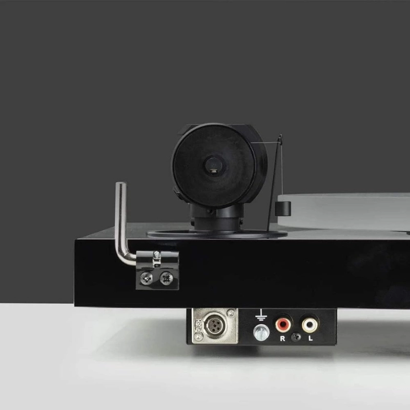 Pro-Ject X1 B vue arrière avec sortie XLR mini balanced à 5 broches et sorties RCA stéréo plus borne de masse — version Balanced de la X-line