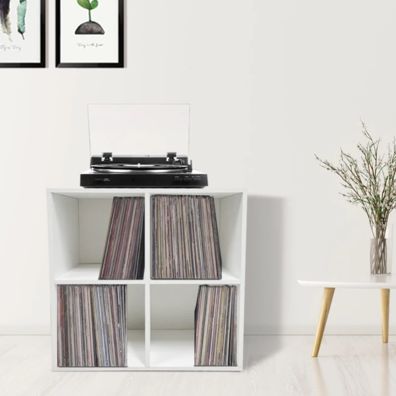 Étagère vinyle VDD blanche 4 cases de 33 par 33 centimètres pour rangement vertical des disques