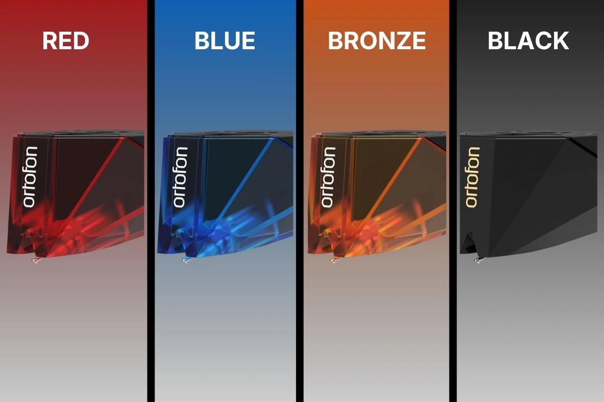 Gamme complète Ortofon 2M : Red, Blue, Silver, Bronze, Black, présentation des couleurs et upgrade path