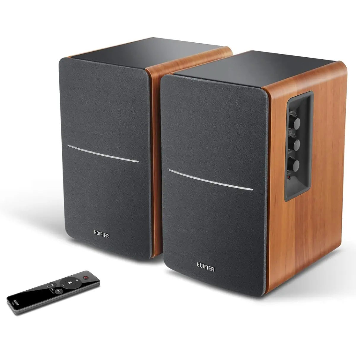 Edifier R1280T — paire d'enceintes amplifiées de bibliothèque finition bois MDF avec entrées RCA et télécommande