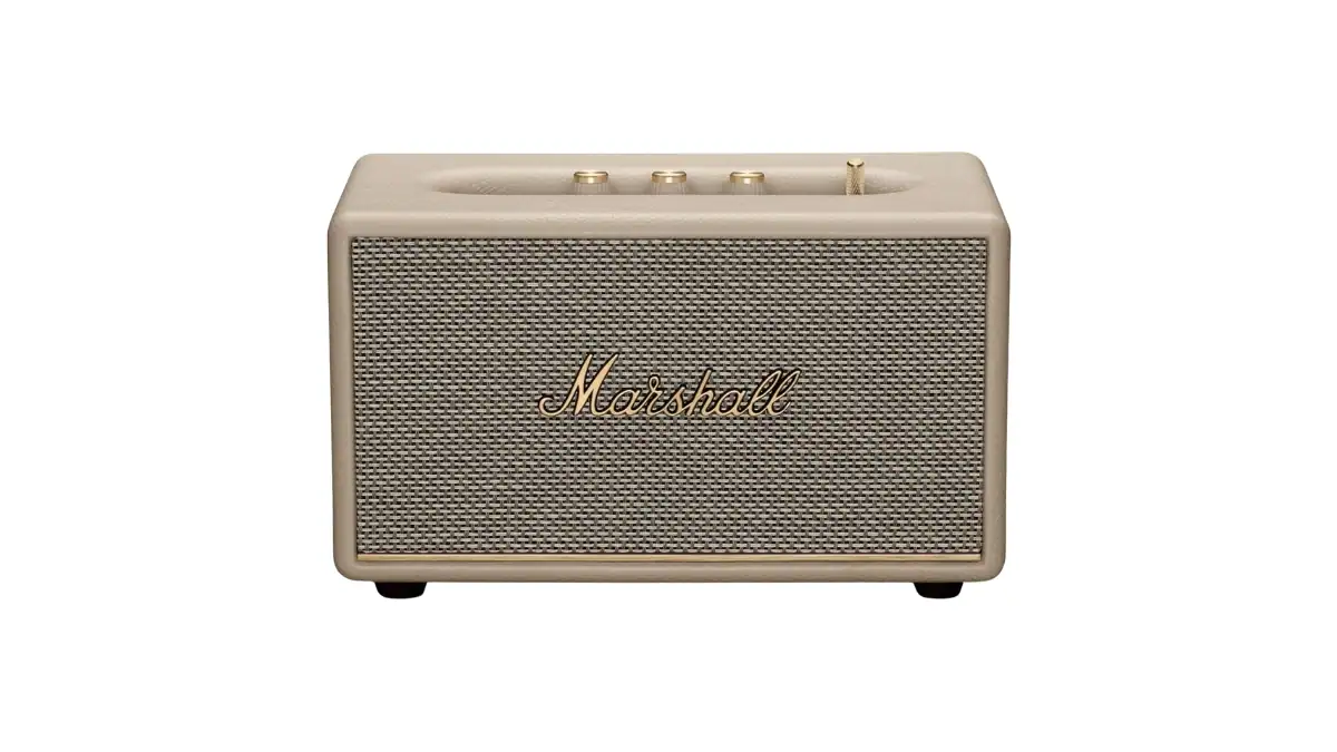 Enceinte Bluetooth Marshall Acton III finition crème pièce design iconique pour setup vinyle scandi cosy