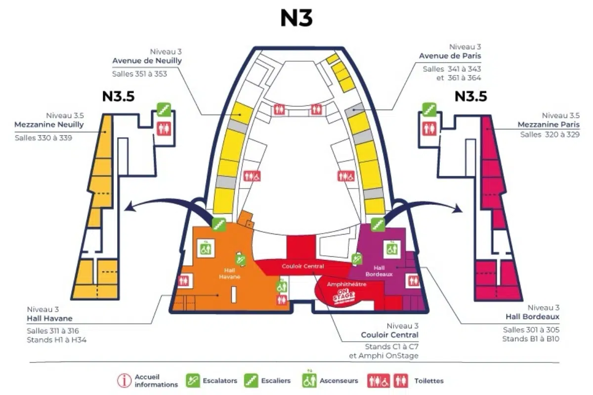 Plan Niveau 3 Palais des Congrès — Halls Havane H1-H34 et Bordeaux B1-B10