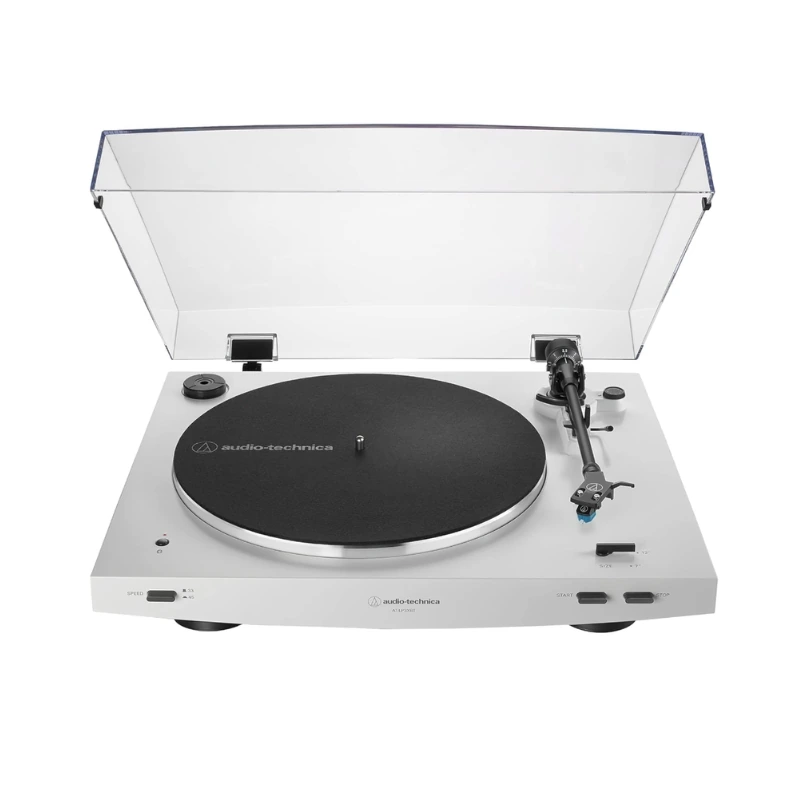 Platine vinyle Audio-Technica AT-LP3XBT WH blanche entièrement automatique avec Bluetooth aptX et capot anti-poussière