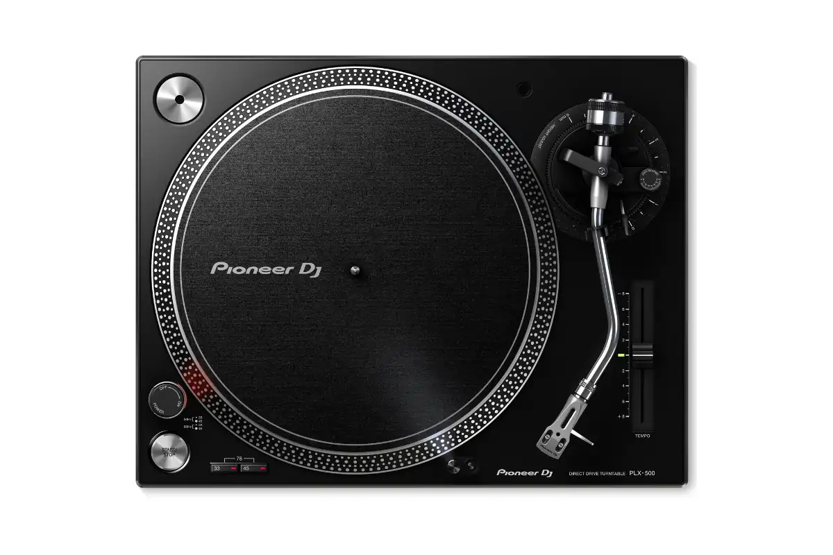 Pioneer DJ PLX-500 vue de dessus, plateau aluminium et bras en S